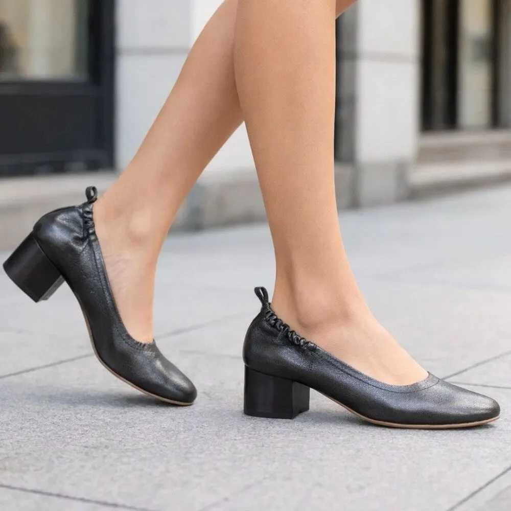 Everlane Black Metallic‎ Leather Day Slip On Evening Pumps
